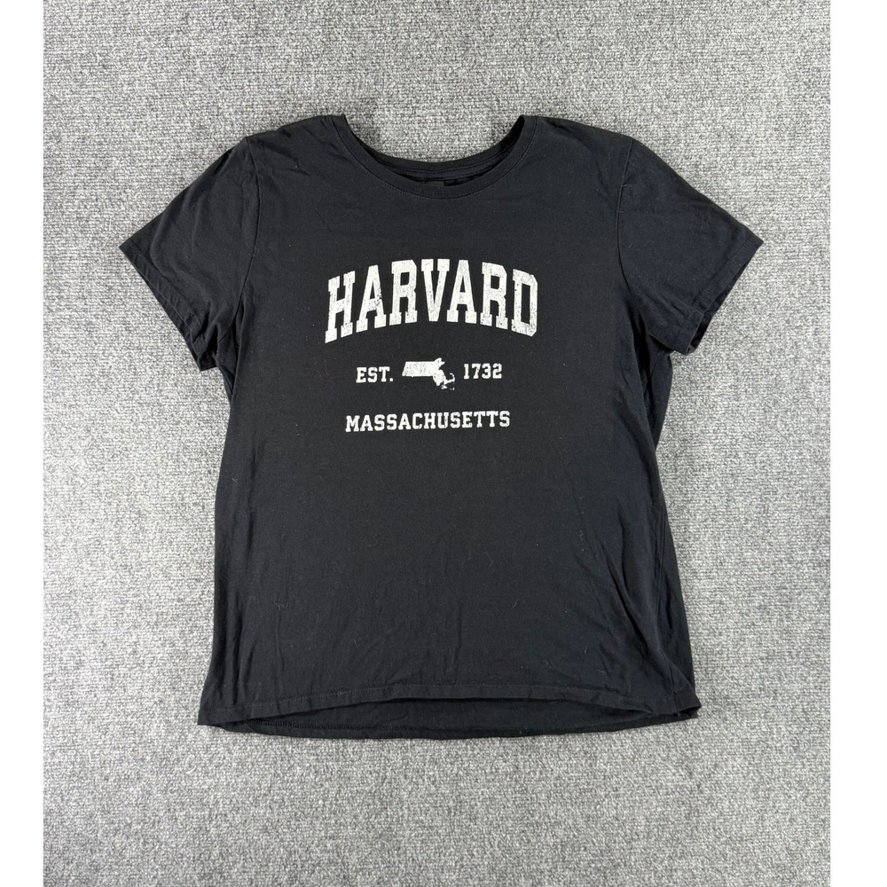 Gildan Softstyle Harvard University Graphic T-Shirt Black Women Large Collegiate